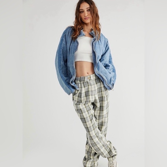 EXCELLENT - Free People Dolman Medium Wash Blue Quilted Denim Jacket Large - Picture 4 of 8